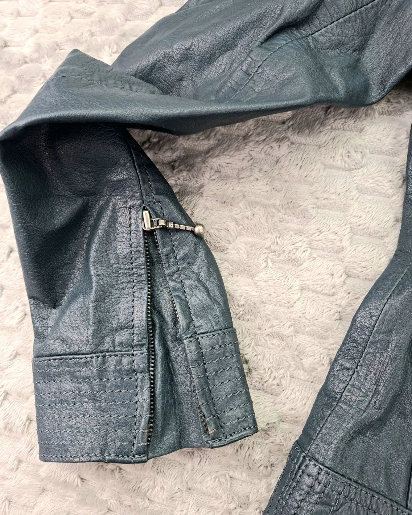 Xdye Leather Biker Jacket Vintage Y2K 2000s Teal Blue – photo 3